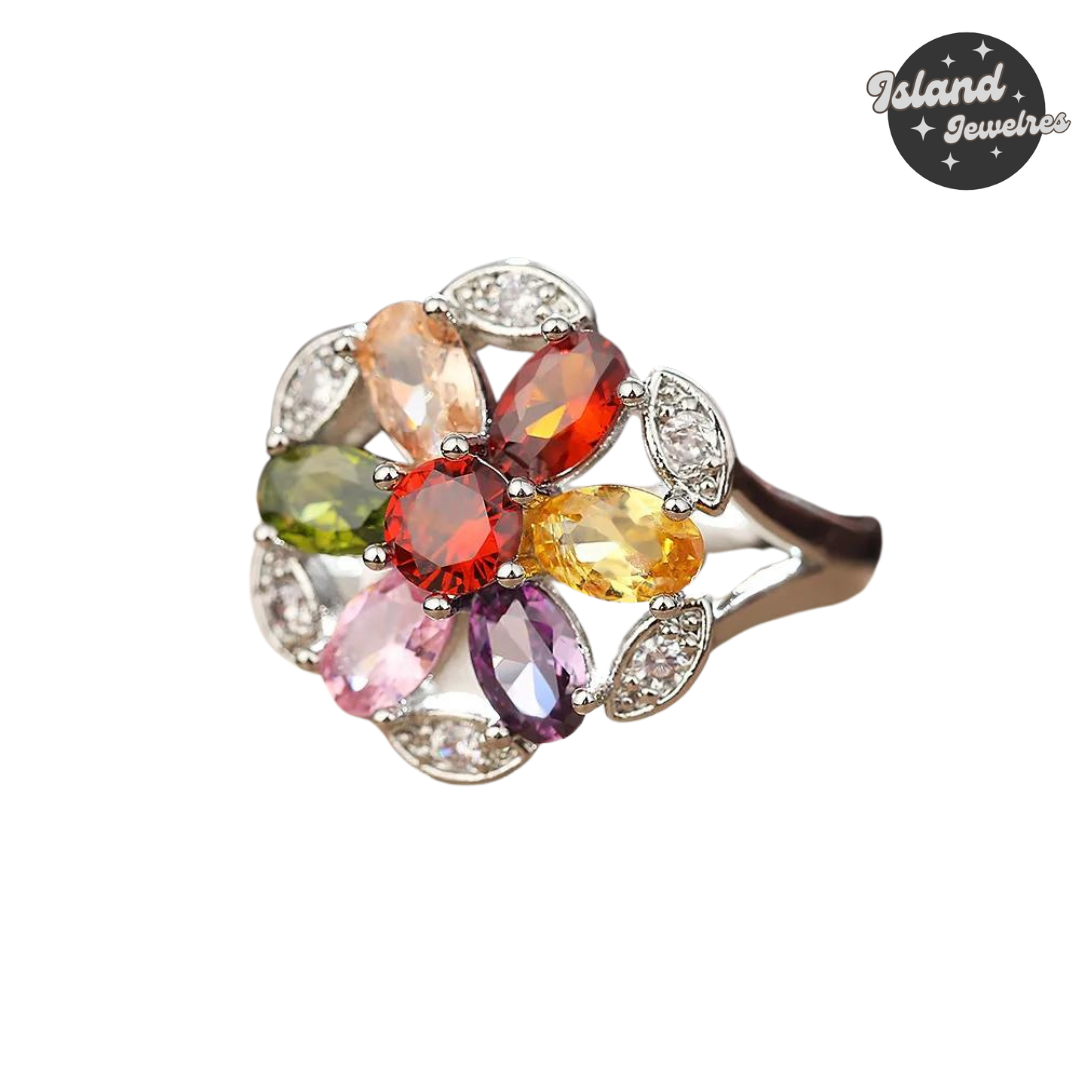 Vibrant Flower-Inspired Gemstone Cocktail Ring 🌺