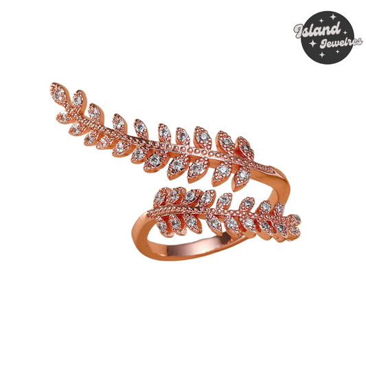 🌿 Elegant Rose Gold Leaf Design Ring – Island Jewelries