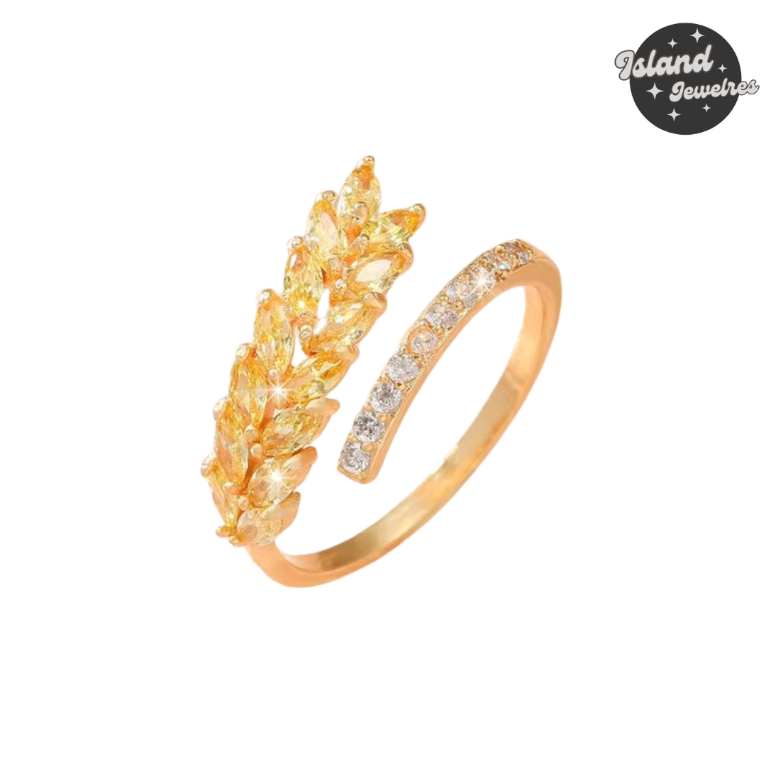 ✨ Dazzling Yellow Gold Leaf Open Ring – Island Jewelries